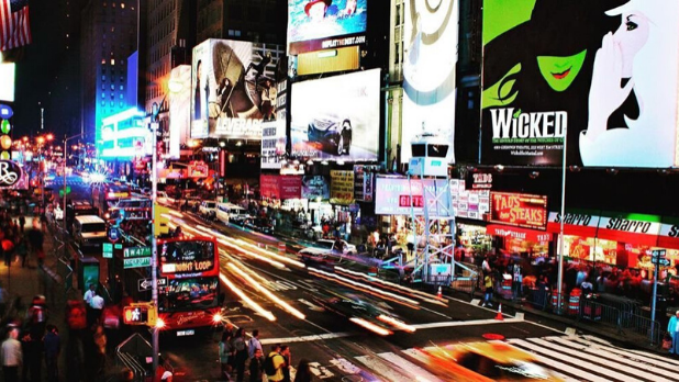 A photo of Broadway and Broadway billboards in NYC