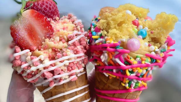 Colorful and over-the-top cheesecake cone desserts