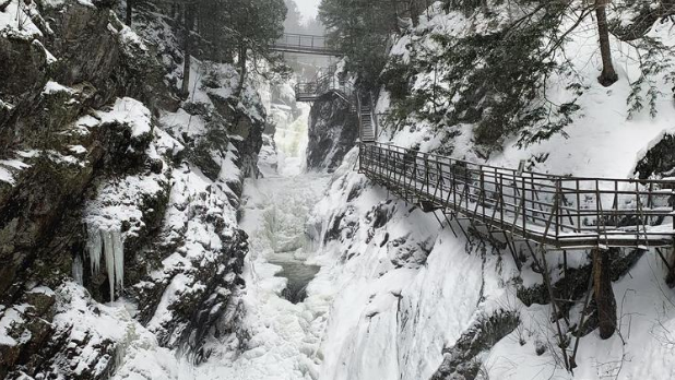 Snow and ice surrounding the High Falls Gorge