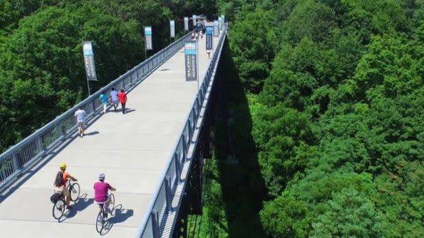 Bicycles cycling on the Walkway Over The Hudson