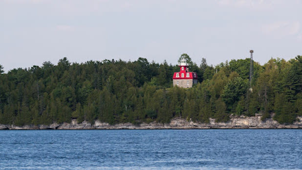 Bluff Point Lighthouse from afar on Valcour Island