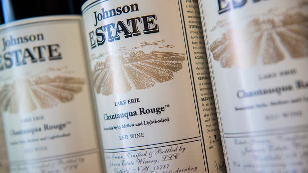 Close up of Johnson Estate "Chautauqua Rouge" wine