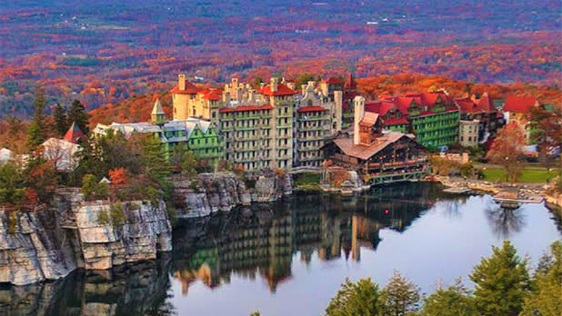 Trees show off their vibrant fall hues surrounding Mohonk Mountain House