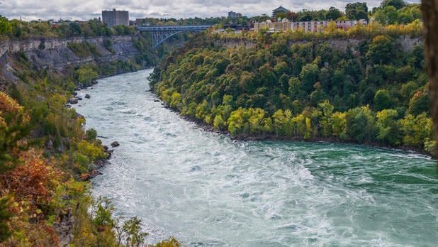 Overhead view of the Niagara River and Niagara Whirlpool in the fall at Whirlpool State Park