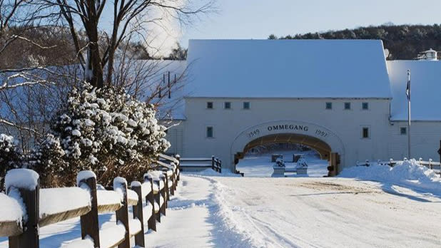 Exterior of Brewery Ommegang in the snow