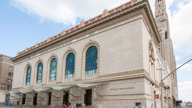 Light brick exterior of the Brooklyn Academy of Music