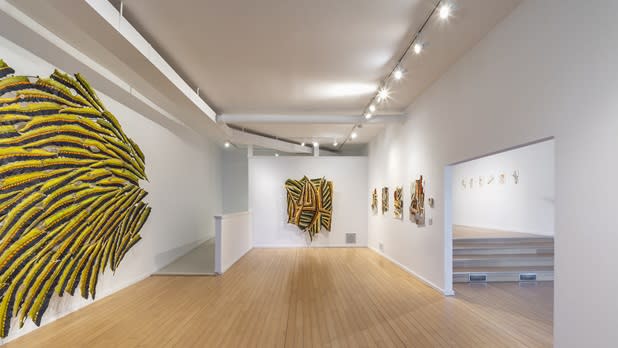 Artwork hangs on the walls of the interior Catskill Art Space