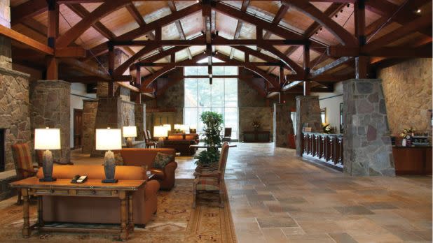 Inside hotel lobby