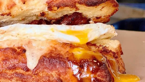 up-close visual of a breakfast sandwich