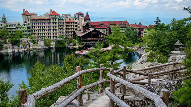 The Victorian castle style-resort Mohonk Mountain House perched above Lake Mohonk