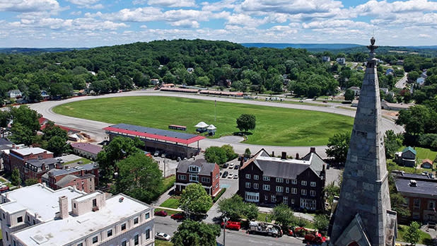 Aerial view of the historic harness race track in Goshen