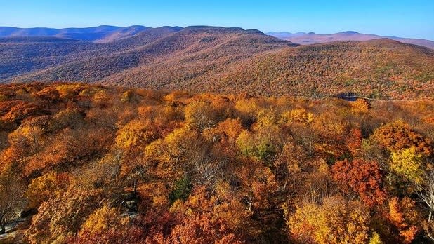 Mountains decorated in the oranges of fall