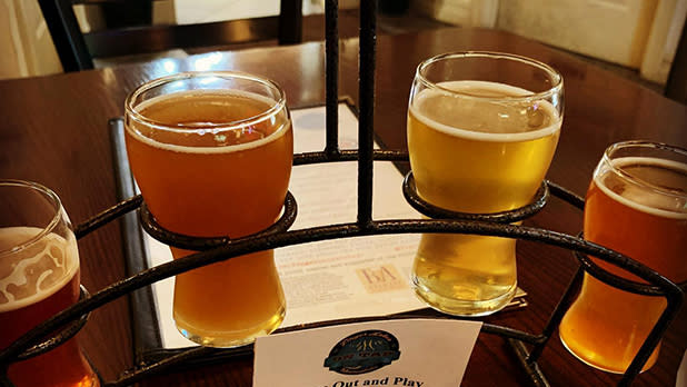 A beer flight stands on a table at Finger Lakes on Tap