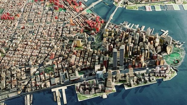 View from above of an architectural model of New York City
