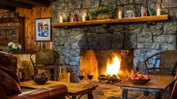 Garnet Hill Lodge restaurant interior with fireplace