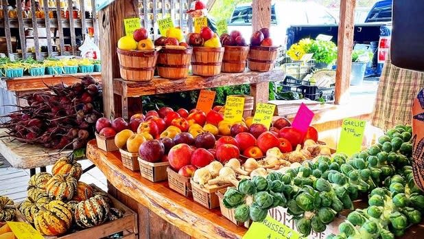 Fresh fruits and vegetables at a farm stand