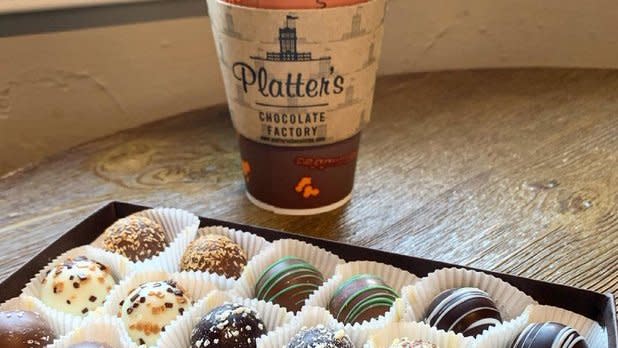 A box of chocolates and a coffee from Platter's