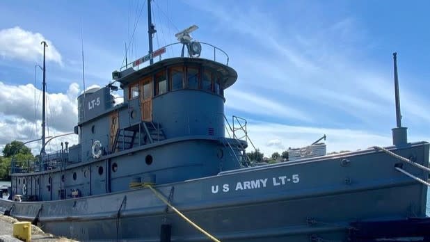 Exterior of a WW2 tug boat at the H. Lee White Maritime Museum