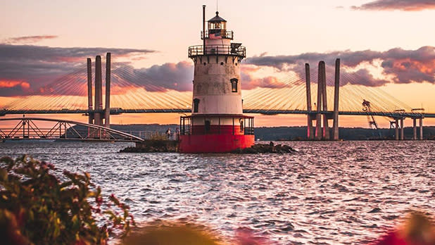 View of the Sleepy Hollow Lighthouse at sunset