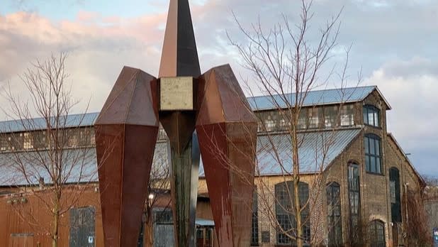 A statue outside of Basilica Hudson