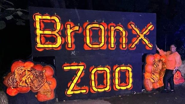 Bronx Zoo spelled out in glowing jack o' lanterns