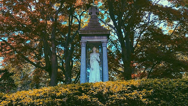 "The Lady in Glass," the burial site of Grace Galloway, at Lake View Cemetery
