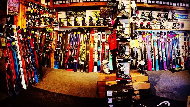 An array of skis for sale at Lake Placid Ski & Board