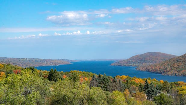 View of Canandaigua Lake from the top of Carolabarb Park in the fall