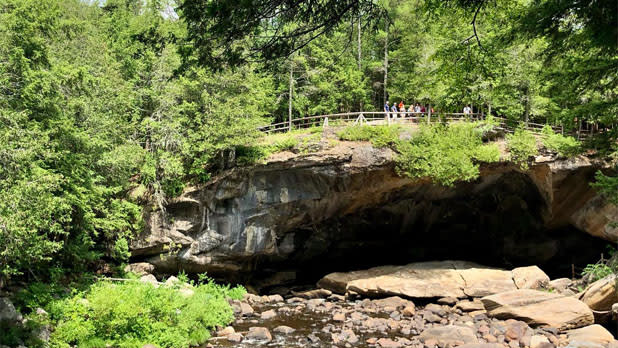 A view of the Natural Stone Bridge and Caves in the Adirondacks