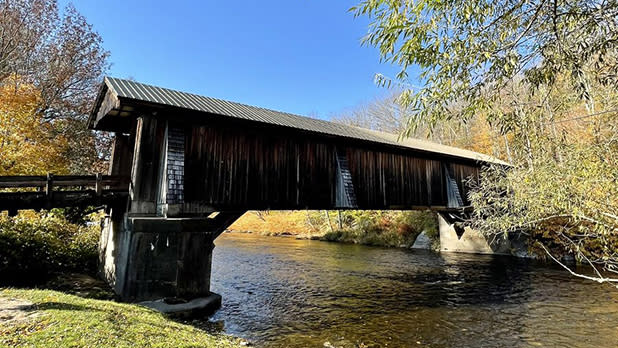 The Livingston Manor Covered Bridge crosses Willowemoc Creek, a popular trout fishing spot