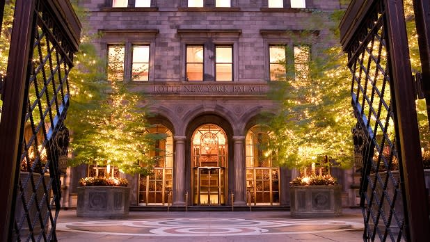 Front entrance of the five-star Lotte New York Palace hotel