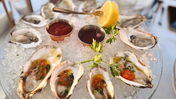 Fresh oysters on ice from Louie's Prime Steak & Seafood on Long Island