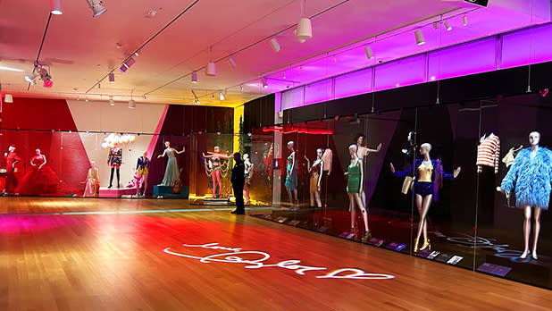 Costumes on display at the Taylor Swift: Storyteller exhibit inside the Museum of Arts and Design