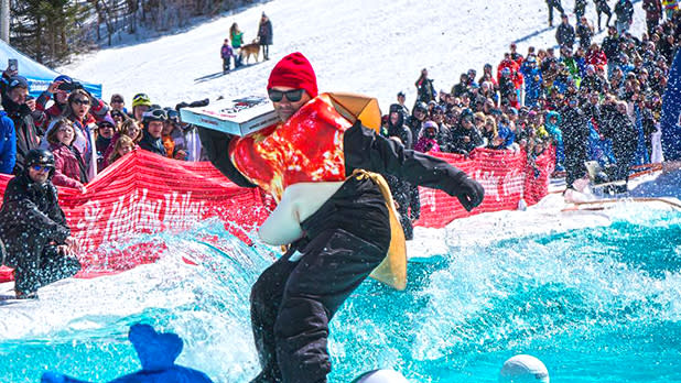 A man pondskimming at Holiday Valley