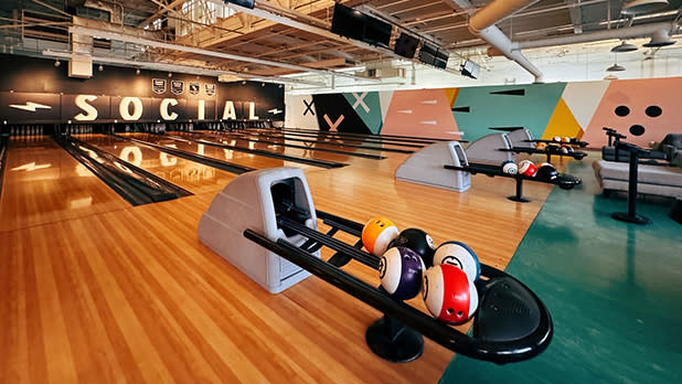 Vintage-style bowling alley inside Radio Social in Rochester