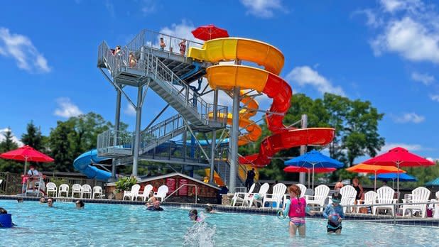 three waterslides and a pool a Rocking Horse Ranch Resort in the Hudson Valley
