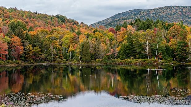 A view looking out over a body of water in the Adirondacks