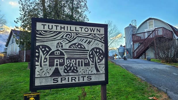 A sign outside the entrance to the Tuthilltown Spirits farm distillery