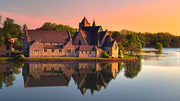 A building in Seneca Falls on the Cayuga Lake at sunset