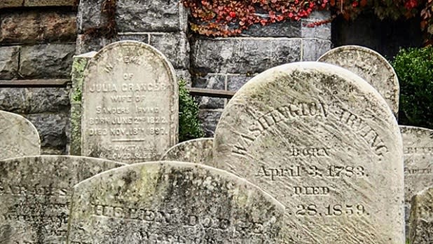 Washington Irving's headstone at Sleepy Hollow Cemetery