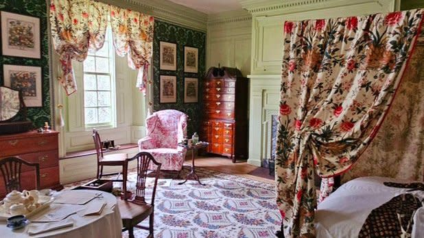 interior of a recreation of a period-accurate bedroom at the Schuyler Mansion