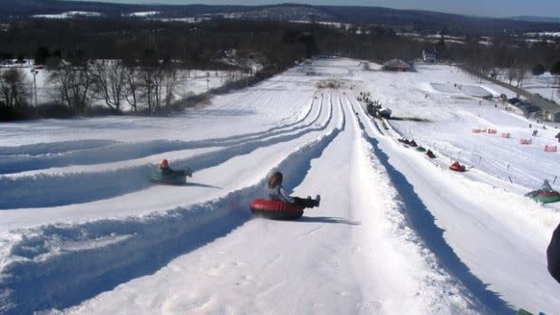 Snow tubing down Thomas Bull Memorial Park