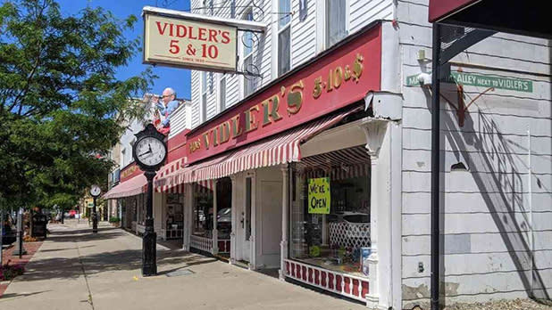 The red accented storefront of the iconic Vidler's 5 & 10