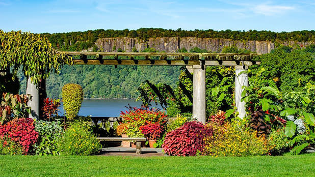 Colorful blooms in the gardens at Wave Hill overlooking the Hudson River