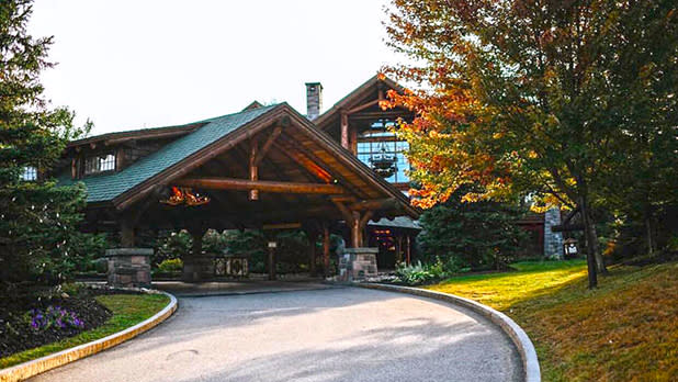 A view of the main entrance of whiteface lodge