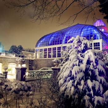Exterior shot of Franklin Park Conservatory in the winter