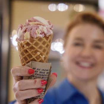 Jeni Britton holding an ice cream cone