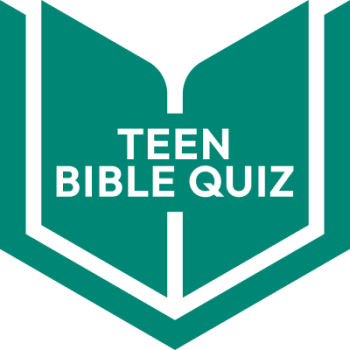 Teen Bible Quiz logo with a teal open-book emblem and the words “TEEN BIBLE QUIZ” centered.