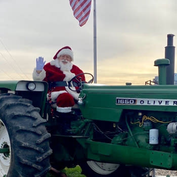 A picture of Santa on a tractor at Browns Orchard