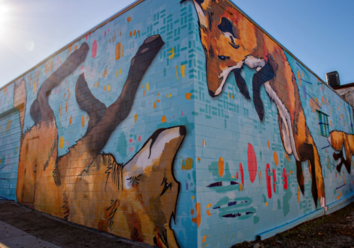 Building mural of foxes playing